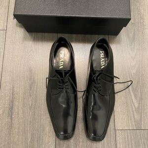 Prada Black Brushed Leather Derby Shoes Size 10.5 NWT